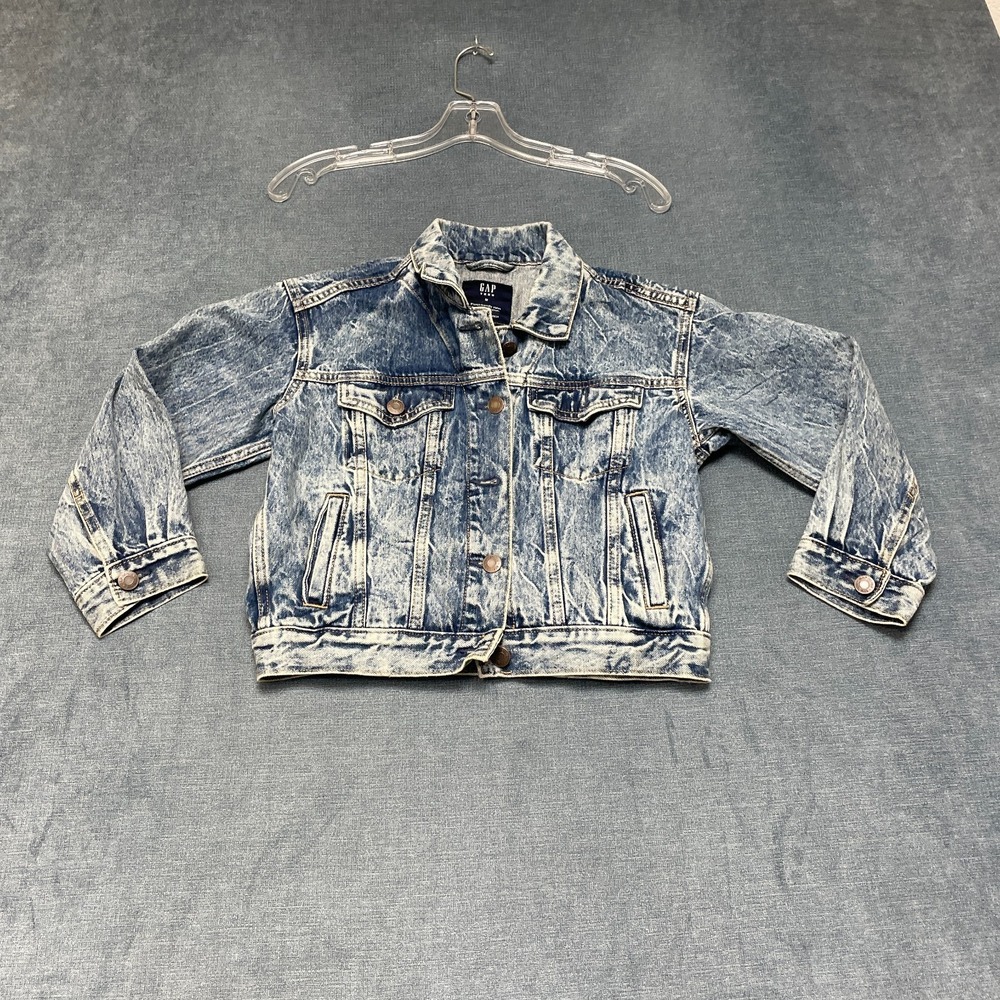 Gap Teen Trucker Jacket Womens Medium Blue Denim Acid Wash Long Sleeve Winter